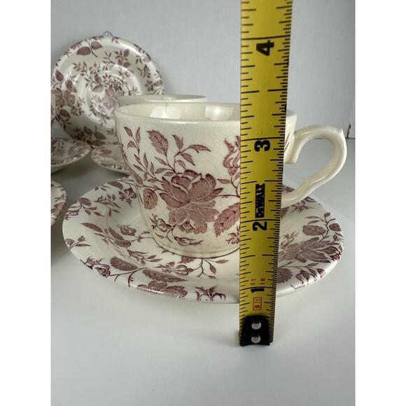 Red / Pink Transferware Cup and Saucer EIT England Roses Floral 15 Pieces - Picture 8 of 8